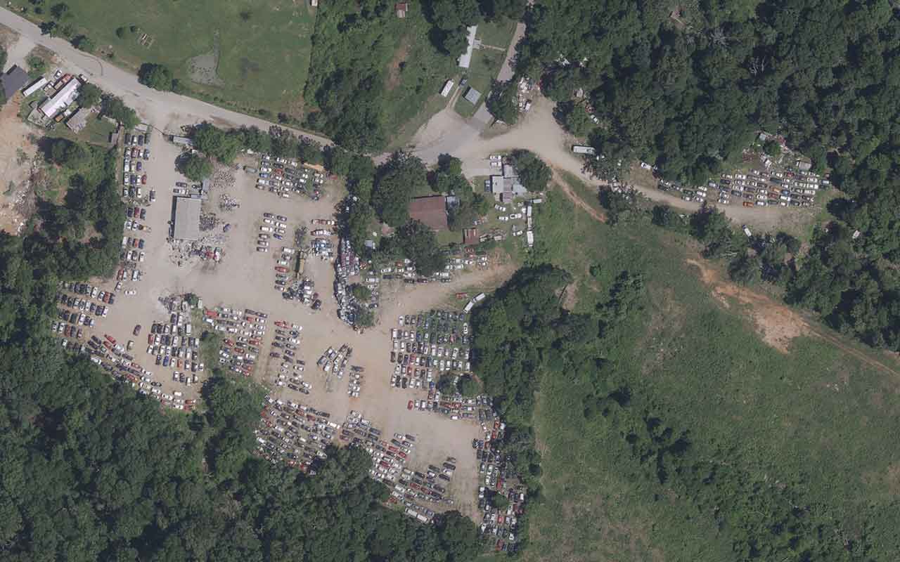 Aerial view of Payless Auto Salvage at 13409 Cloverdale Rd, Rogers, AR 72756